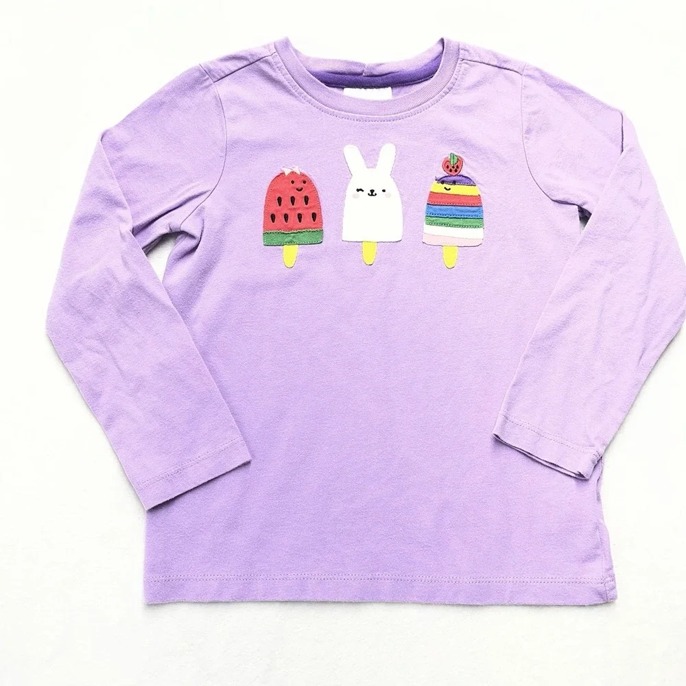 Hanna Andersson‎ Long Sleeve Embroidered Top Girls 5 Popsicles Watermelon Summer